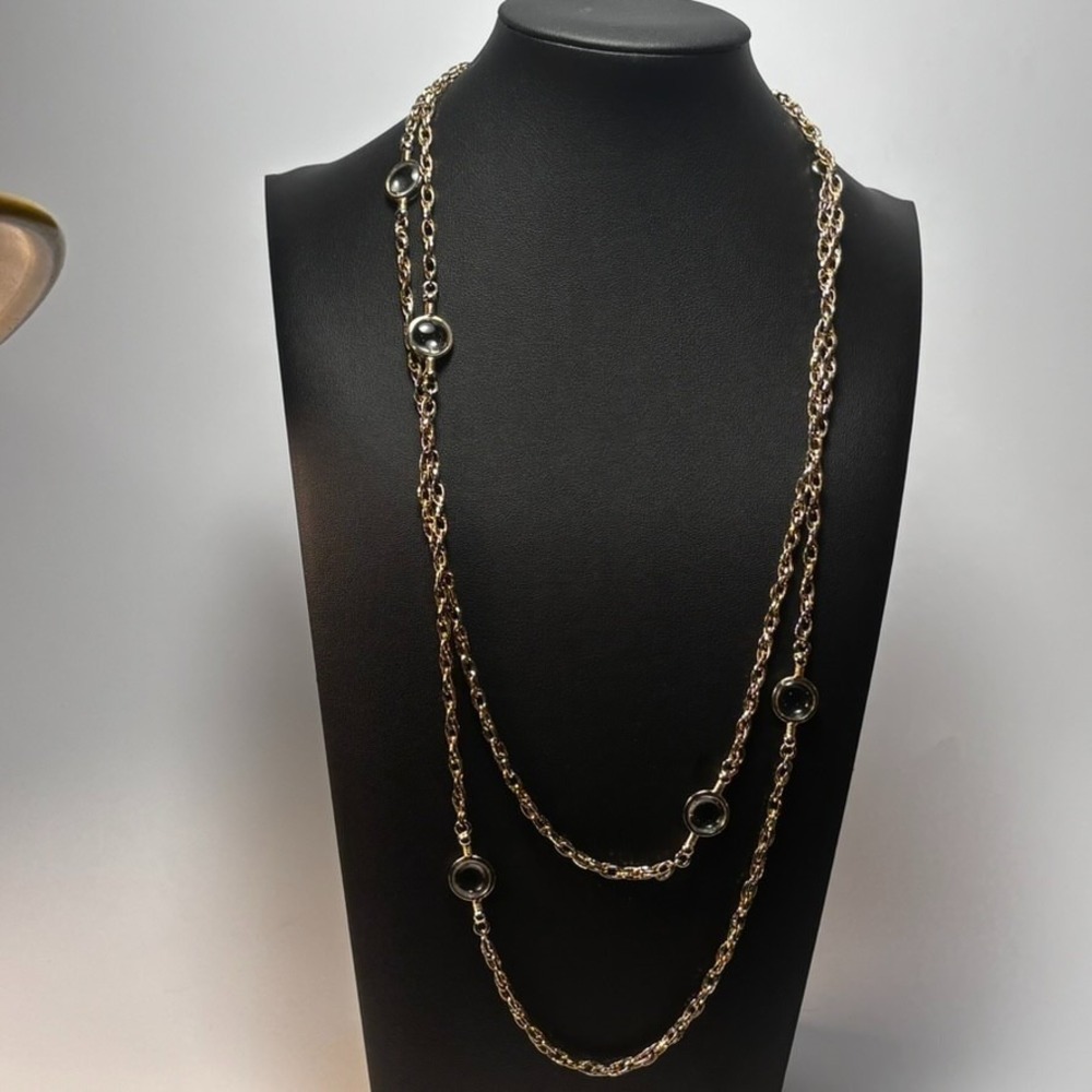 Long Gold Tone Necklace Glass Beads Long